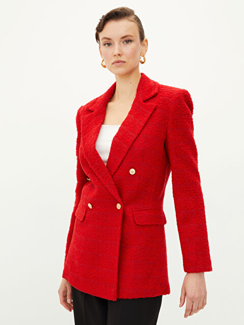 LCW Vision جاكيط بليزر نساء تويد بكم طويل مستقيم بإغلاق بالأزرار الأمامية - S2G206Z8-KYV