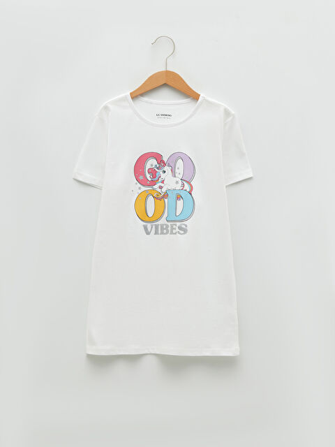 LCW Kids Crew Neck Printed Short Sleeve Cotton Girl T-shirt - S2G212Z4-E5X