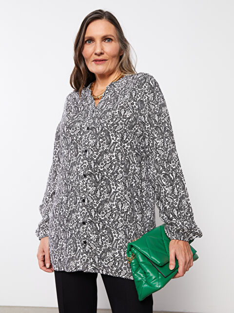 LCW Grace Henley Neckline Patterned Long Sleeve Viscose Women's Blouse - S2G262Z8-LQJ