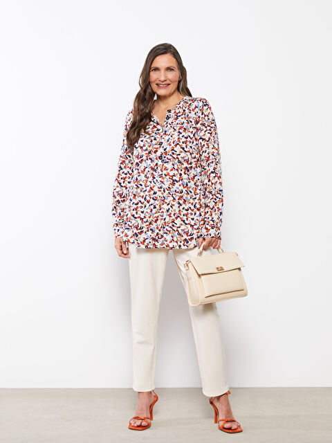 LCW Grace Crew Neck Patterned Long Sleeve Viscose Women's Blouse - S2G276Z8-F9C