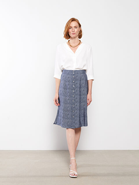 LCW Grace Beli Lastikli Desenli Kadın Kloş Etek