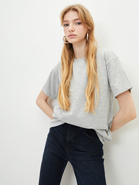 LCW Vision Crew Neck Straight Short Sleeve Cotton Women's T-Shirt - S2G385Z8-LAL