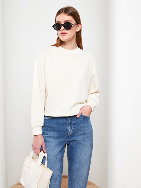 LCW Modest تونيك سويتشيرت كم طويل سادة بياقة دائرية للسيدات - S2G673Z8-S3R