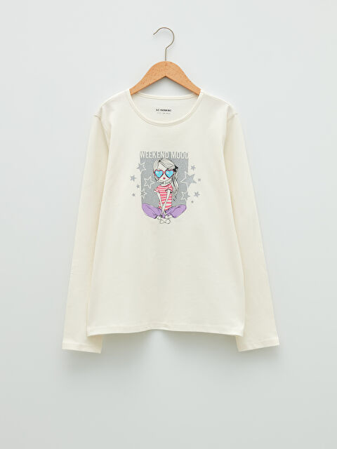 LCW Kids Crew Neck Printed Long Sleeve Cotton Girl T-shirt - S2G684Z4-FDH