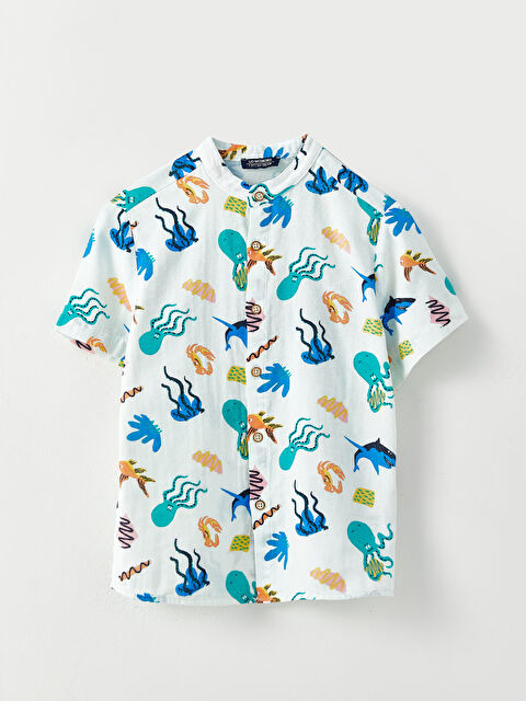 LCW Kids قميص للأولاد بياقة الجد كم قصير منقوش - S2G696Z4-LRR