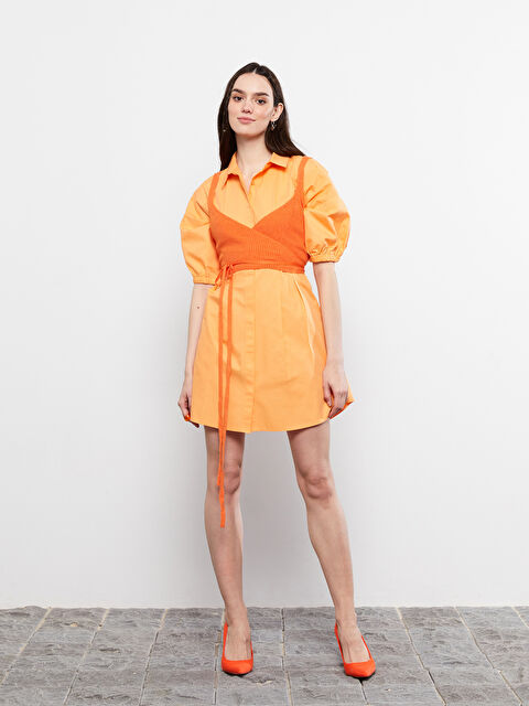 XSIDE Shirt Collar Straight Short Sleeve Cotton Women's Dress - S2G724Z8-FLS