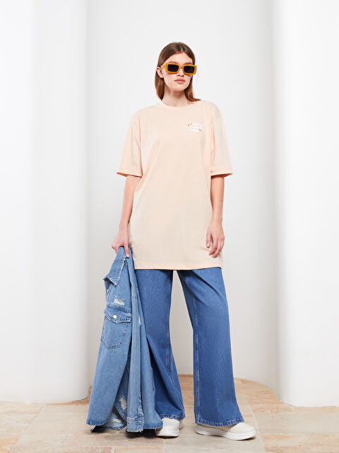 LCW Modest Crew Neck Letter Printed Short Sleeve Women's Tunic - S2G737Z8-S1L