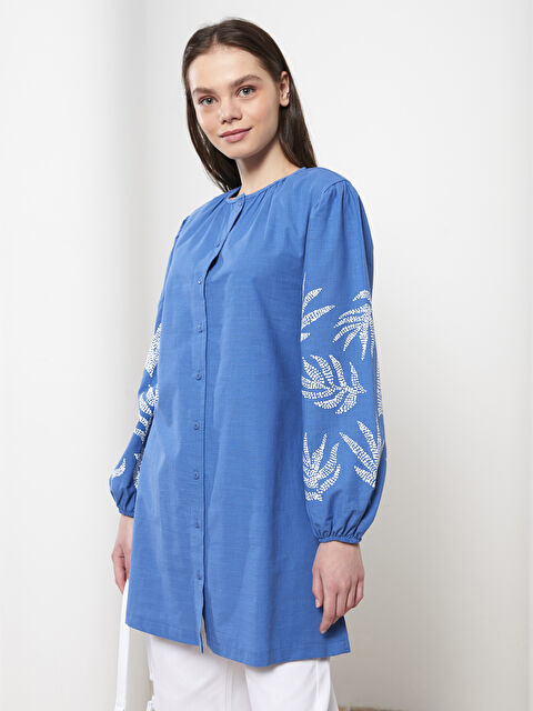 LCW Modest Crew Neck Printed Long Sleeve Cotton Women's Tunic - S2GA18Z8-RWH