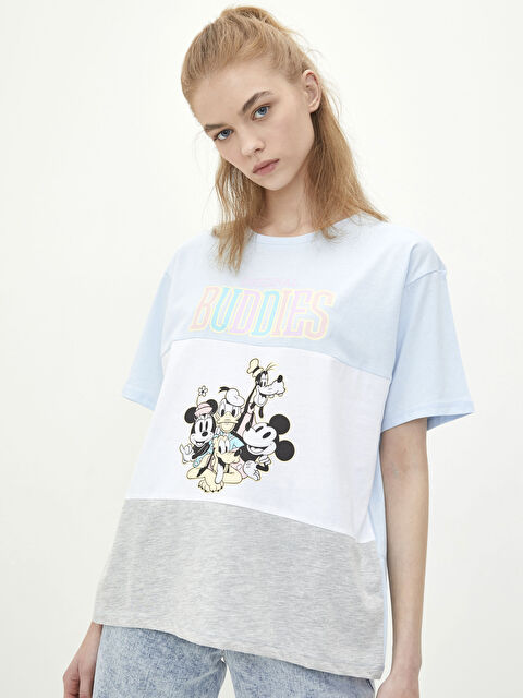 LCW Vision Crew Neck Mickey Mouse Printed Short Sleeve Cotton Women's T-Shirt - S2GF33Z8-QXE