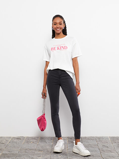 LCW Vision Crew Neck Letter Printed Short Sleeve Women's T-Shirt - S2GF75Z8-R9J