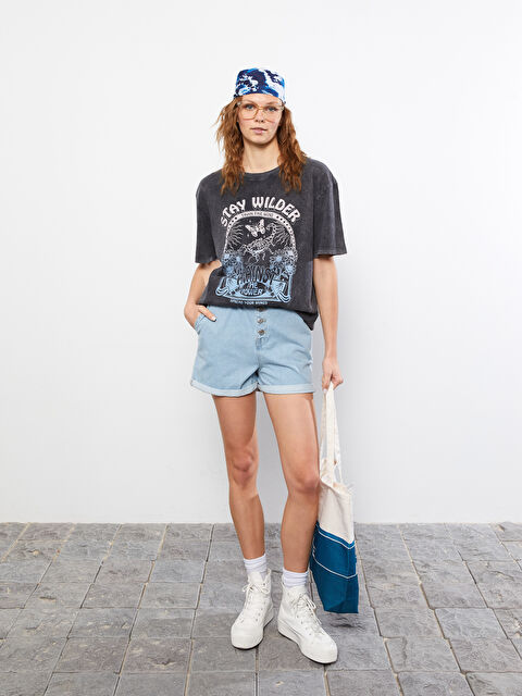 LCW Vision Crew Neck Printed Short Sleeve Cotton Women's T-shirt - S2GG46Z8-M0U