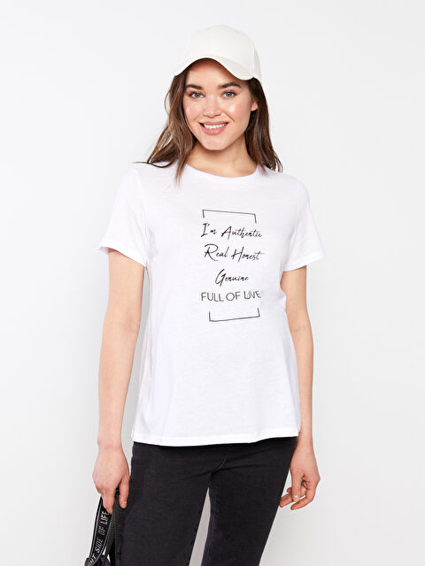 LCWAIKIKI Maternity Crew Neck Letter Printed Short Sleeve Maternity T-Shirt - S2GI68Z8-E5X