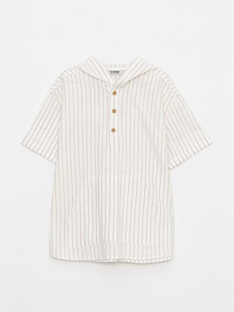 LCW Kids Hooded Striped Short Sleeve Boy Shirt - S2GO47Z4-LEW