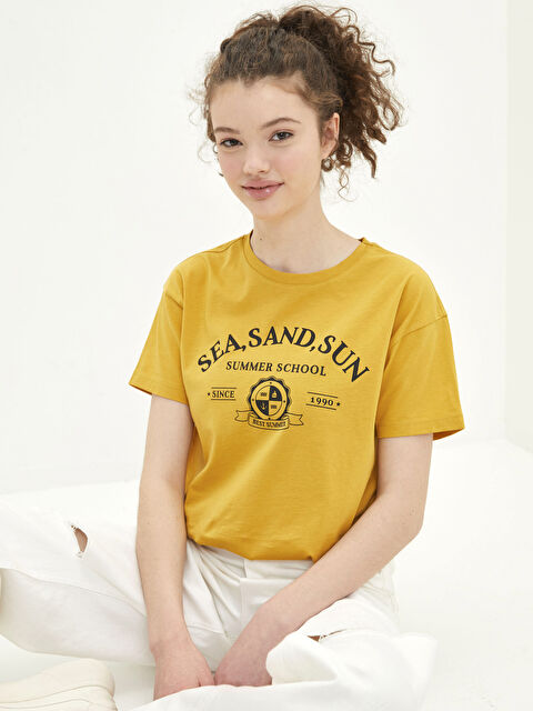 LCW Vision Crew Neck Printed Short Sleeve Cotton Women's T-shirt - S2GQ69Z8-FJL