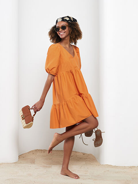 LCW Limited V Yaka Düz Kısa Kollu Poplin Kadın Elbise