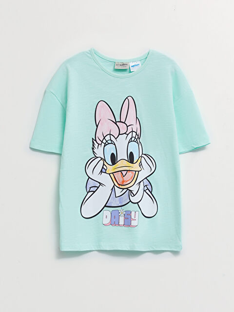 LCW Kids Crew Neck Daisy Duck Printed Short Sleeve Cotton Girls T-Shirt - S2H442Z4-FPW