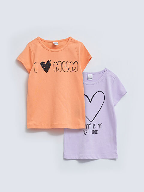 LCW baby Crew Neck Short Sleeve Printed Cotton Baby Girl T-Shirt 2-Pack - S2H746Z1-FHX