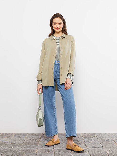 LCW Modest قميص تونيك سادة كم طويل أوفراسايز فيسكوز للسيدات - S2H856Z8-SCL