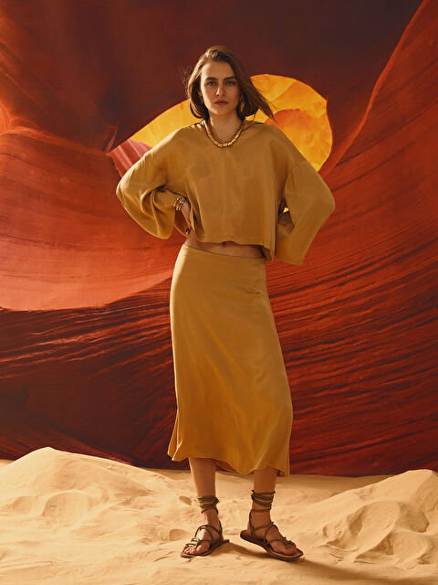 LCW Vision جيبة ستان بقصة A بسحاب وسط للسيدات - S2H962Z8-K6V