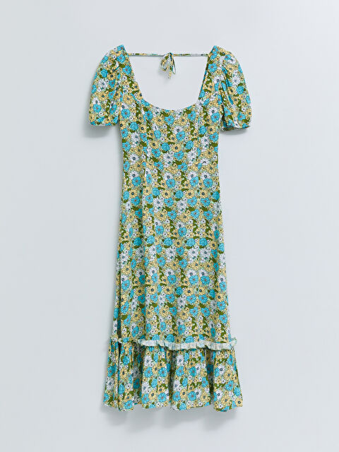 XSIDE Square Neck Floral Short Sleeve Viscose Women's Dress - S2HA64Z8-SDC