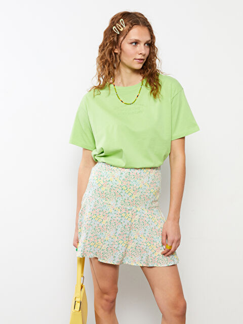 XSIDE Beli Lastikli Desenli Viskon Kadın Şort Etek