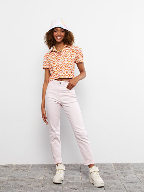 LCW Vision Polo Neck Patterned Short Sleeve Women's Blouse - S2HB20Z8-LQB