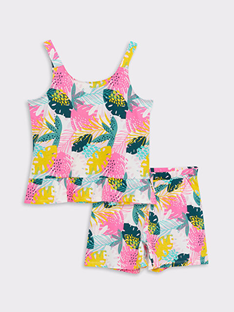 LCW Kids U Neck Patterned Girl's Blouse and Shorts - S2HB38Z4-F9C