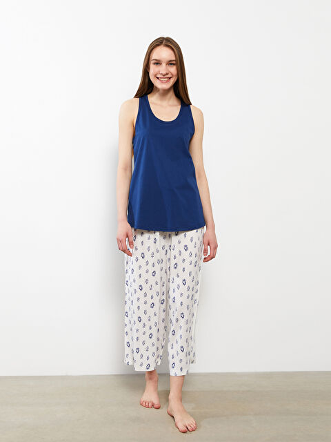 LCW DREAM U Yaka Desenli Kolsuz Pamuklu Kadın Pijama Takımı