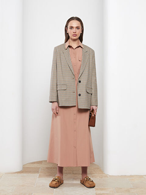 LCW Modest Önden Düğme Kapamalı Düz Uzun Kollu Poplin Kadın Gömlek Gömlek Elbise