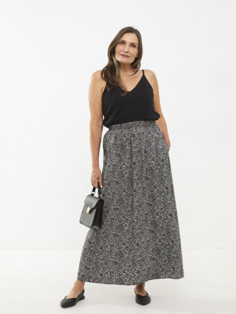 LCW Grace Beli Lastikli Desenli A Kesim Viskon Kadın Etek