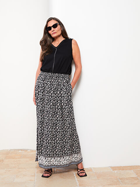 LCW Grace Beli Lastikli Desenli A Kesim Viskon Kadın Etek - S2HC45Z8-LQJ