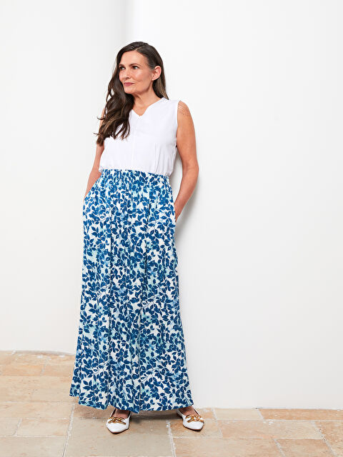 LCW Grace Beli Lastikli Desenli A Kesim Viskon Kadın Etek