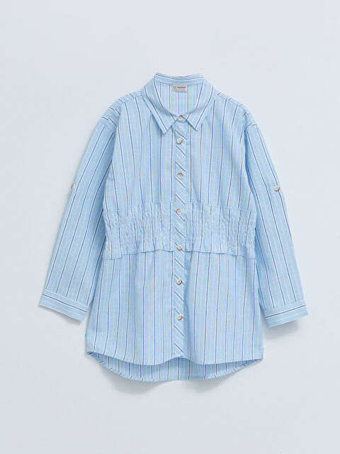 LCW Kids Shirt Collar Striped Long Sleeve Cotton Girls' Tunic - S2HC58Z4-LEN