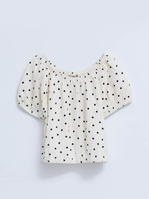 LCW Kids Boat Neck Polka Dot Short Sleeve Girls' Blouse - S2HD39Z4-LRA