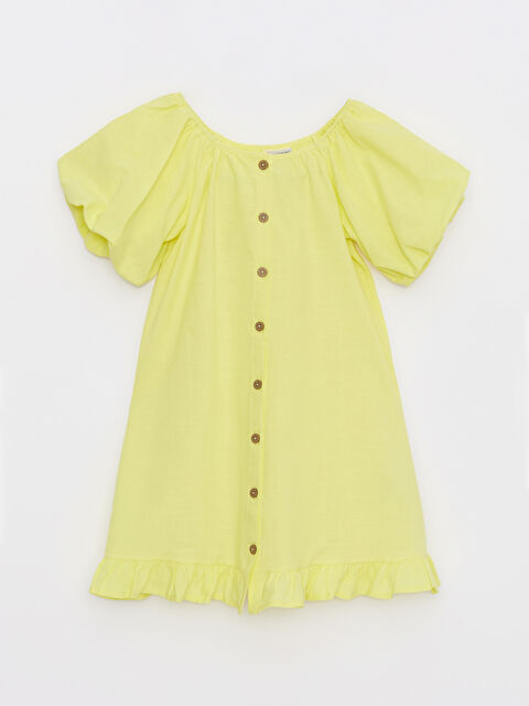 LCW Kids Boat Neck Basic Short Sleeve Poplin Girls Dress - S2HE58Z4-FTP