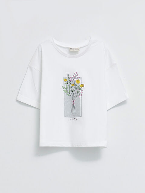 LCW Kids Crew Neck Printed Short Sleeve Cotton Girl T-shirt - S2HF40Z4-FFB