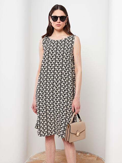 LCWAIKIKI Classic Bisiklet Yaka Desenli Kolsuz A Kesim Viskon Kadın Elbise