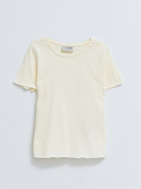 LCW Kids Crew Neck Basic Short Sleeve Girls Blouse - S2HF76Z4-FES