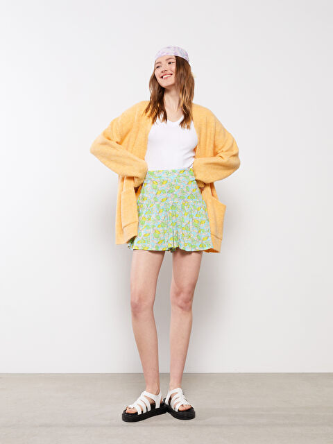 XSIDE Beli Lastikli Desenli Viskon Kadın Şort Etek