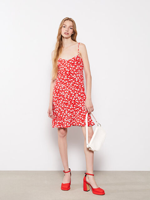 XSIDE Kalp Yaka Çiçekli Askılı Viskon Kadın Elbise