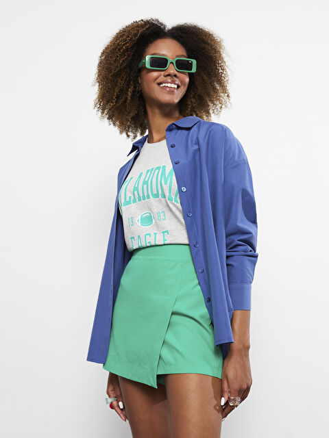 LCW Vision Kadın Beli Lastikli Rahat Kalıp Düz  Şort Etek - S2HK02Z8-GHU