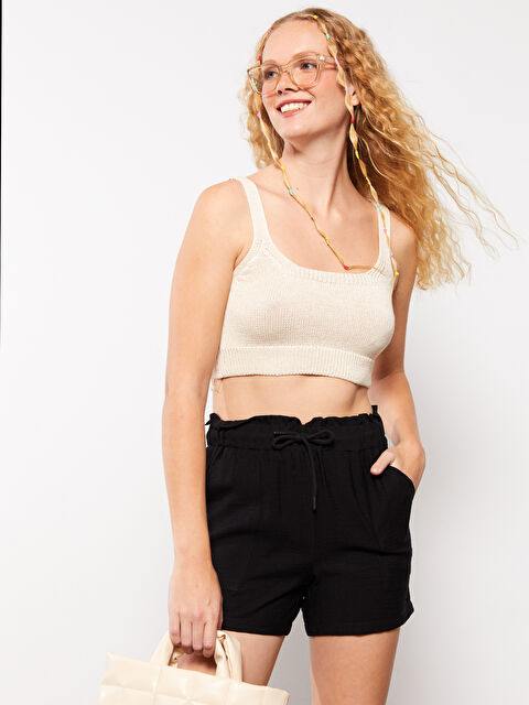 XSIDE Kadın Beli Lastikli Düz Bermuda Şort - S2HL01Z8-CVL