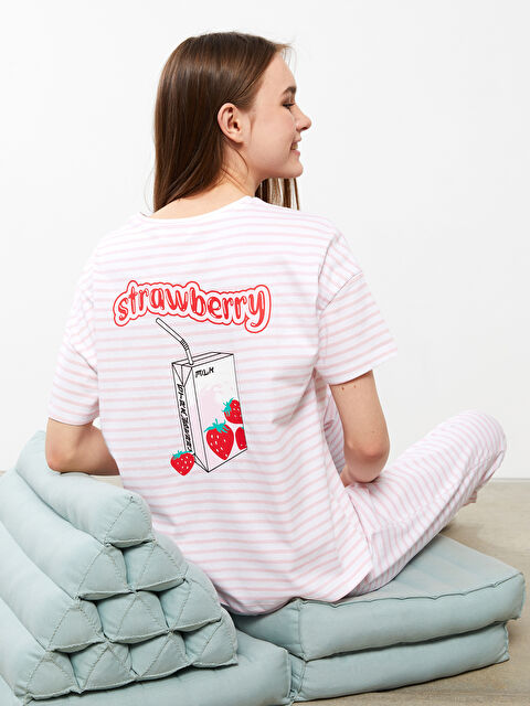 LCW Young طقم بيجامة للسيدات بياقة دائرية مخططة كم قصير قطن - S2HM63Z8-LHF