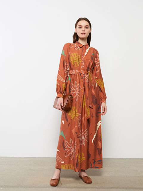 LCW Modest Desenli Uzun Kollu Kadın Gömlek Elbise