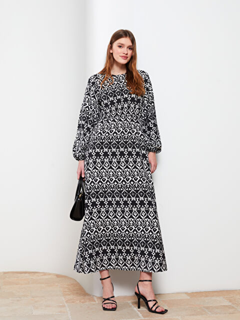 LCW Modest Crew Neck Floral Long Sleeve Women's Dress - S2HP12Z8-LQJ