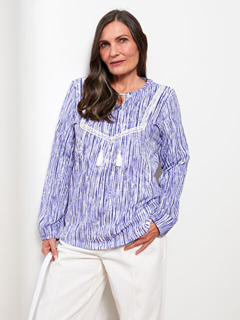 LCW Grace Blouse à Col Lavallière à Motifs et Manches Longues pour Femmes - S2HP33Z8-LEP