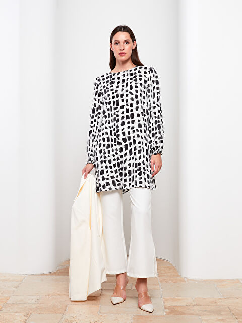 LCWAIKIKI Classic Tunique pour Femmes à Col Rond Imprimée à Manches Longues en Viscose - S2HP79Z8-LQJ