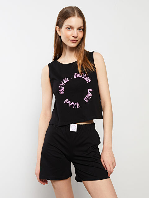 LCW Young Bisiklet Yaka Baskılı Kolsuz Pamuklu Kadın Pijama Takımı - S2HQ45Z8-CVL