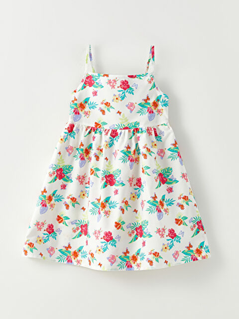 LCW Kids Square Neck Patterned Strappy Poplin Girl Dress - S2HR57Z4-LRA