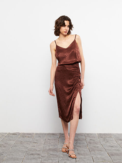 LCW Vision Beli Fermuarlı Kendinden Desenli Büzgü Detaylı Viskon Kadın Etek